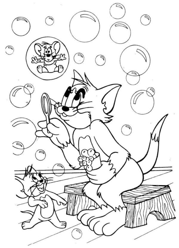 Kolorowanka Kot z Myszką i Bąbelkami - Do Druku dla Dzieci i Dorosłych kolorowanka do druku